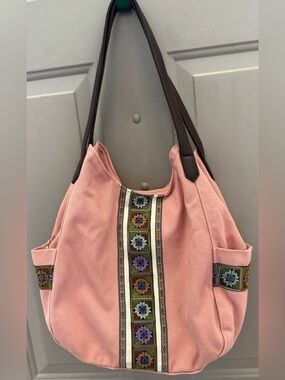 WorldLyda Salmon  Canvas Shoulder Bag with Trim